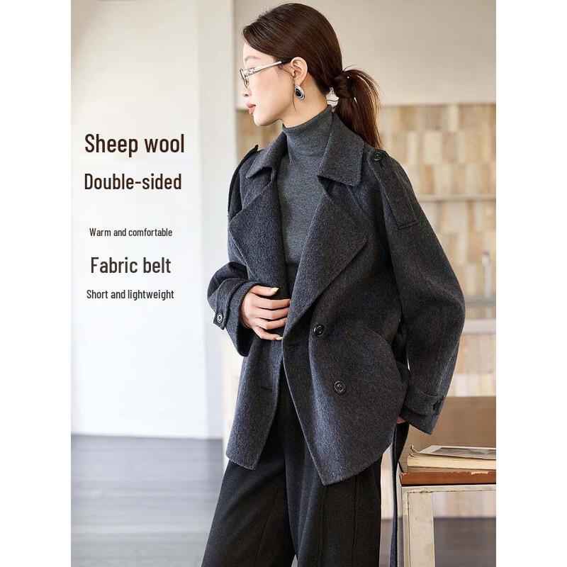 

Women s Wool Blend Double-Faced Belted Coat S