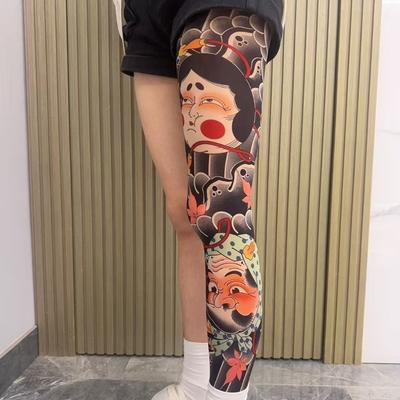 1pc Japanese Style Tattoo Socks Elastic Full Leg Socking Personalized Men Sun-proof Socks  Fishing