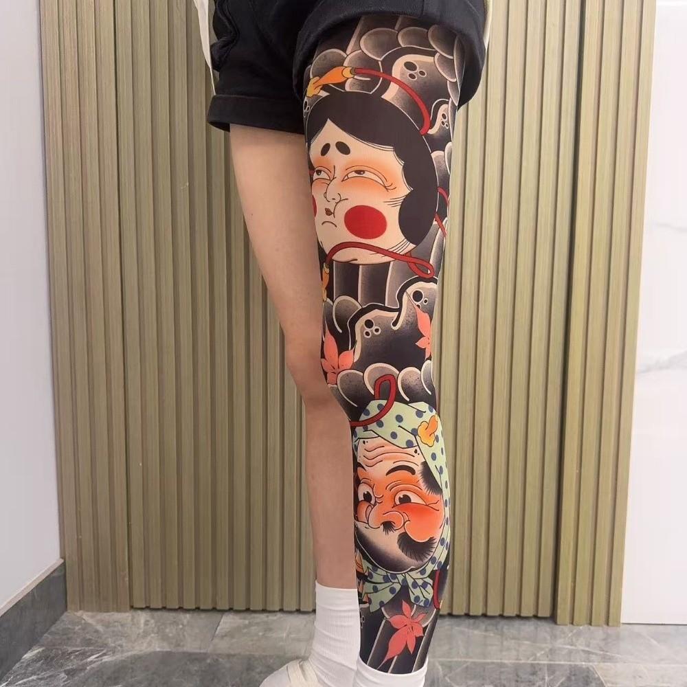 1 Paar Atmungsaktive Tattoo-Socken Japanischer Stil Ganzbein-Strumpf Herren Sonnenschutzsocken Angeln