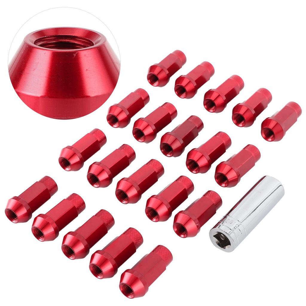 20Pcs 50mm Wheel Lug Hub Nuts Universal M12x1.5 Thread Aluminium Alloy W Mounting SocketRed
