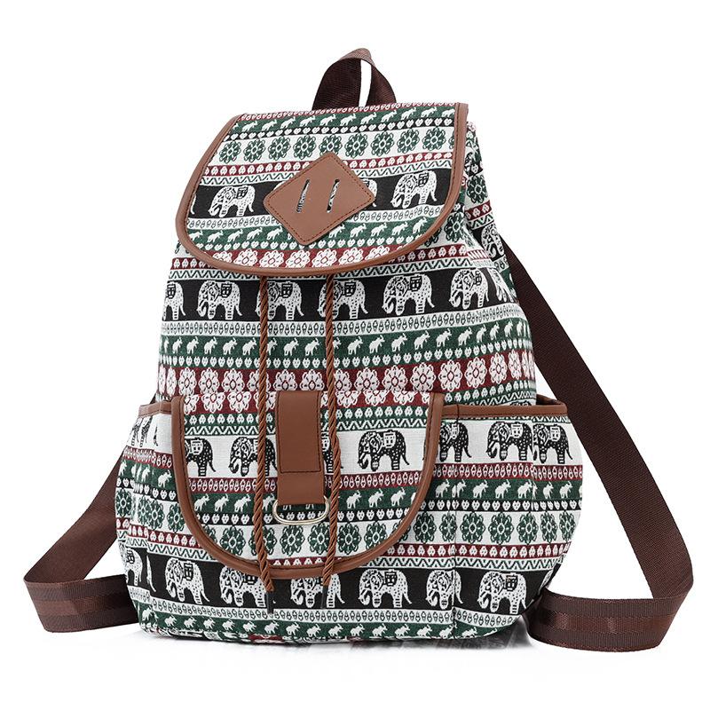 1Pc New Ethnic Style Multi-pocket Backpack Female Mori Foreign Style Large Capacity Canvas Schoolbag Casual Outdoor Small Backpack