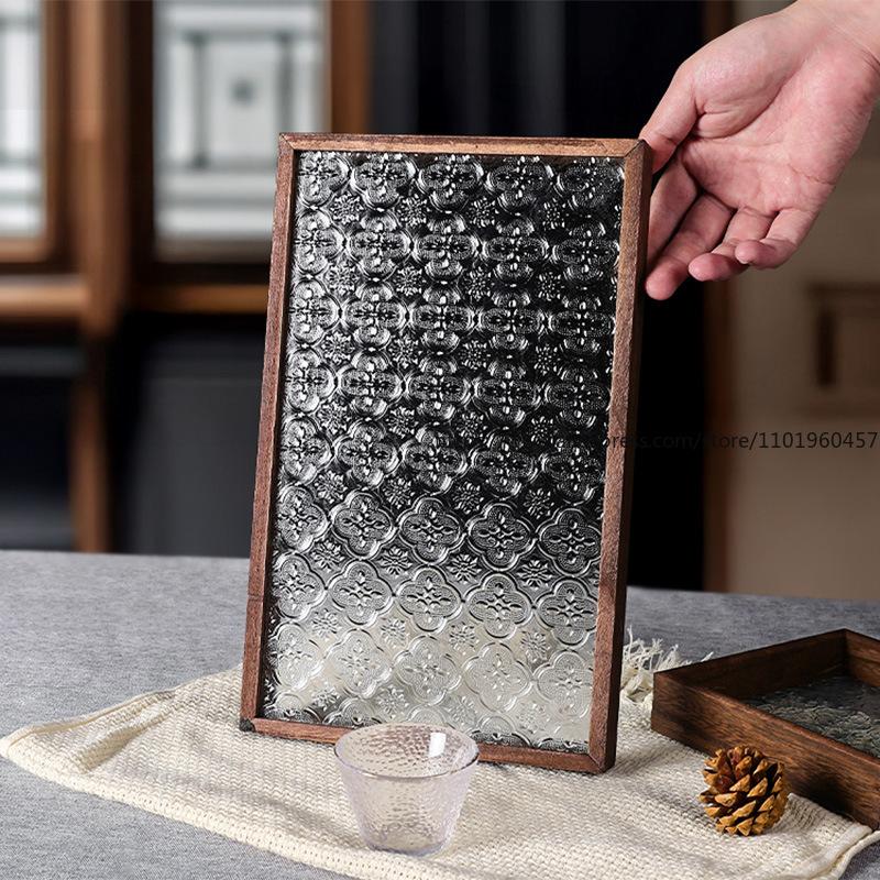 Vintage Haitang Flower Glass Tray Decoration Light Luxury Creative Home Living Room Tea Table Storage Tea Cup Fruit Plate