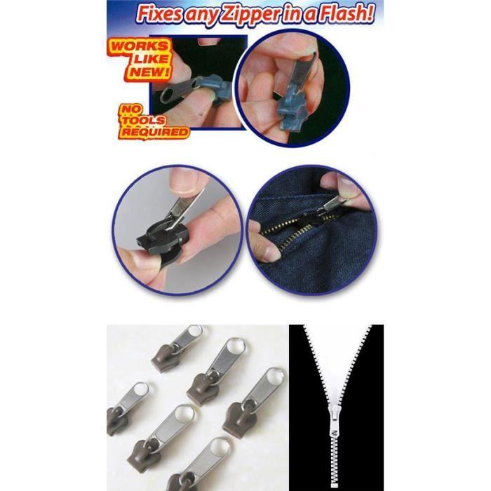 Zestaw naprawczy - Korekcja zamka błyskawicznego - 6 sztuk - Kolor czarny - Metaliczny - Naprawa zamka błyskawicznego