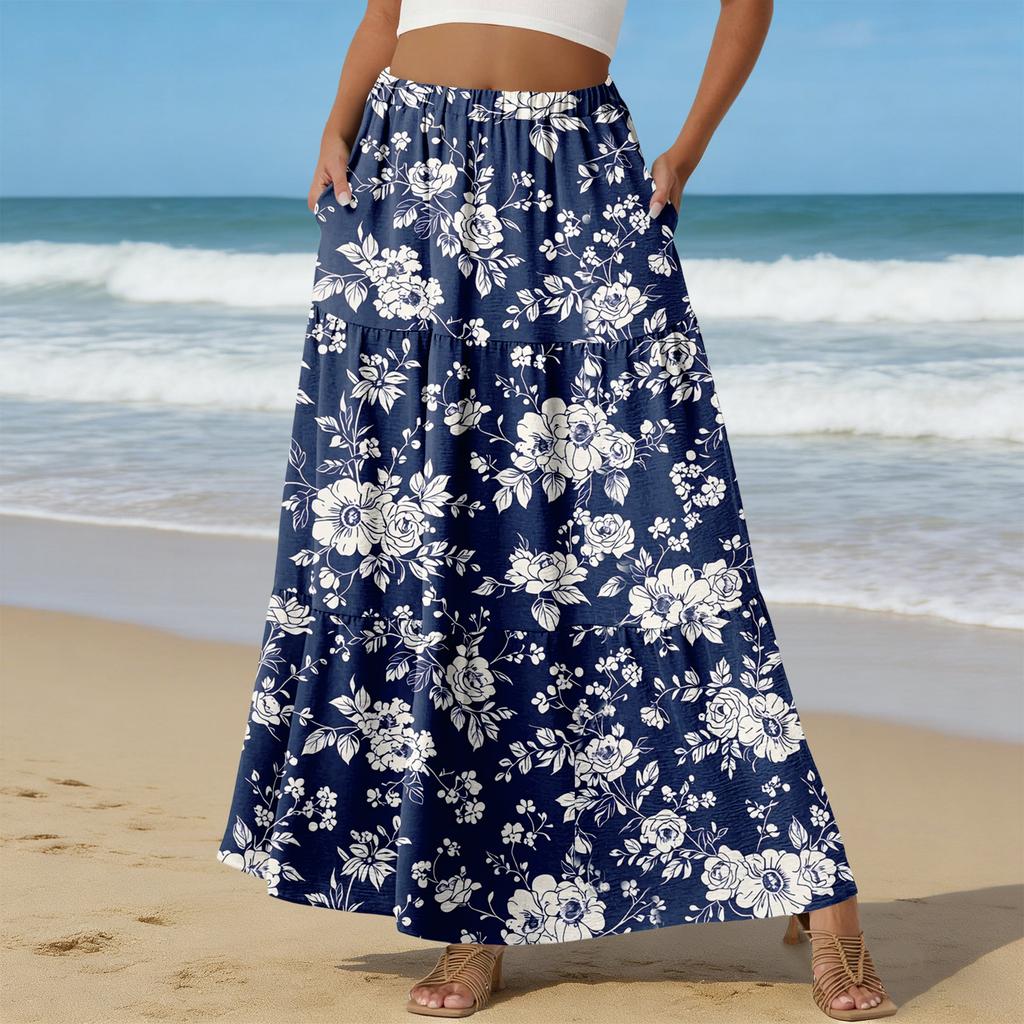 Damen Casual High Waist Kordelzug A-Linien Rock Farbiger Rock Mit Taschen