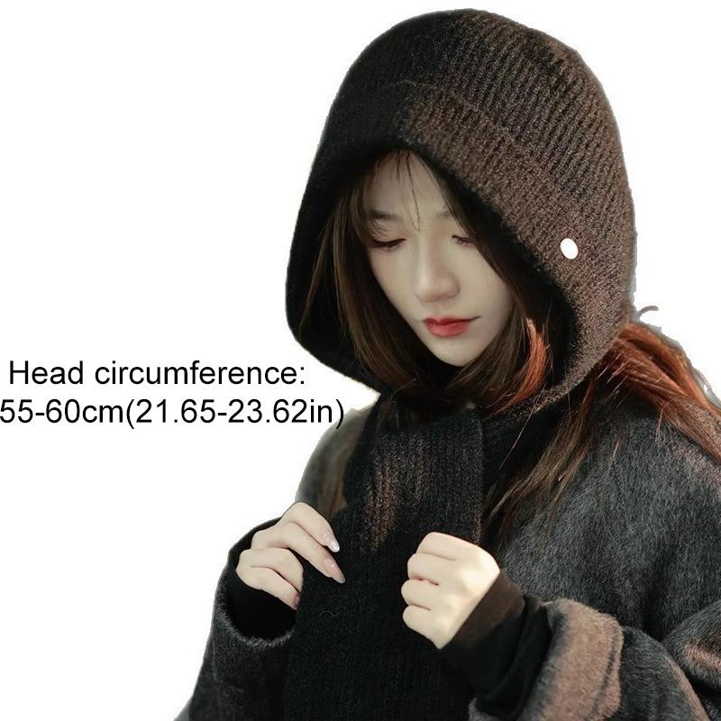 1Pc Solid Color Thicken Hat Cold Protection Integrated Keep Warm Shawl Buckled Knit