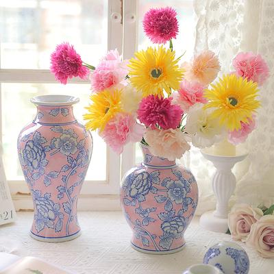 Ceramic Vase Pink Chinese Blue and White Porcelain Vase Hydroponic Flower Arrangement Decorative Ornaments Flowervase