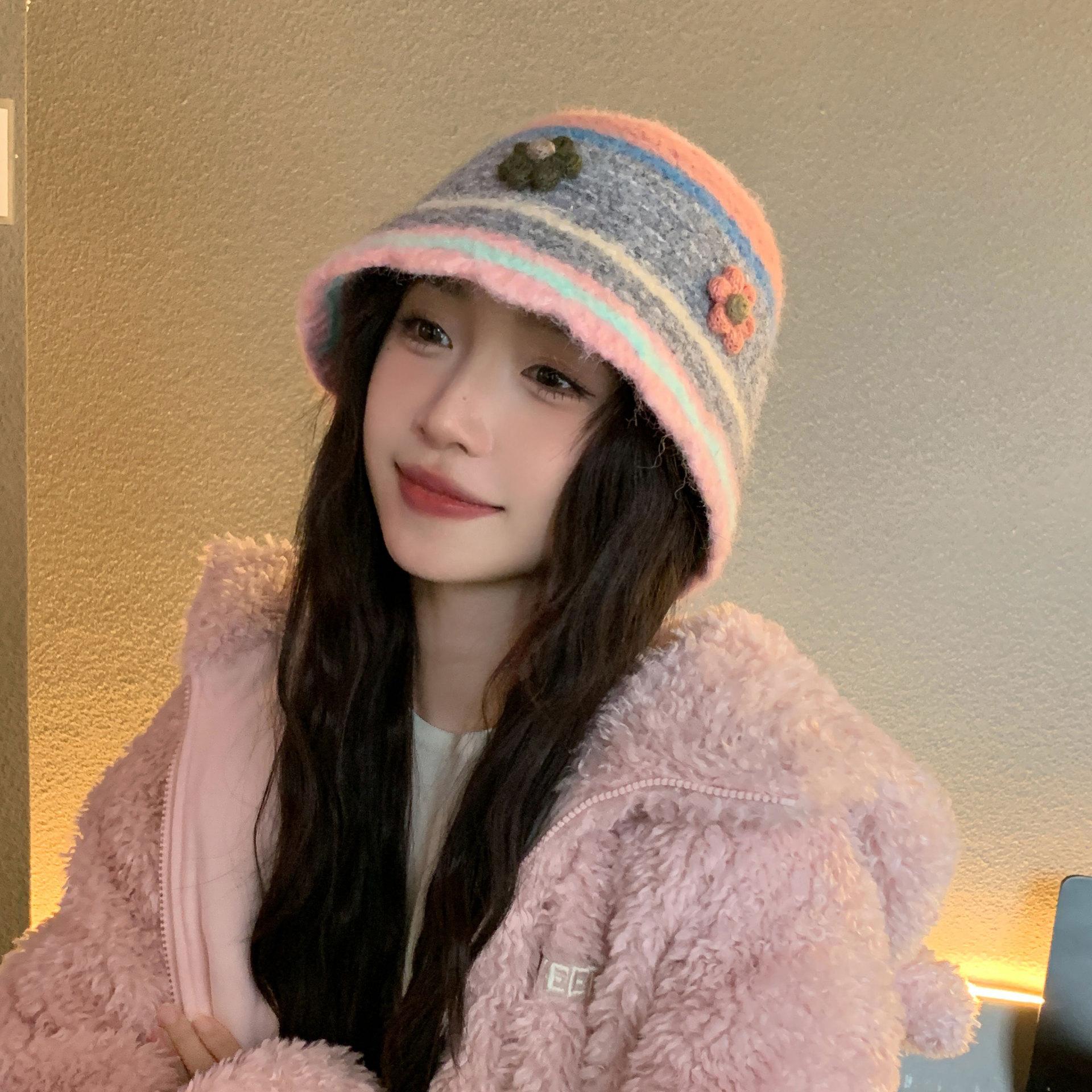 

Новая дофаминовая расцветка ретро ручной работы теплая плюшевая шапка женская осенне-зимняя шерстяная шапка вязаная панама шапка от холода one size fits all серый