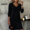 Comfortable Daily Dress Cowl Neck Knit for Women, Long Sleeve Ribbed Stylish Casual Women Mini Sweater Dress, Fall Spring Outfits Beach