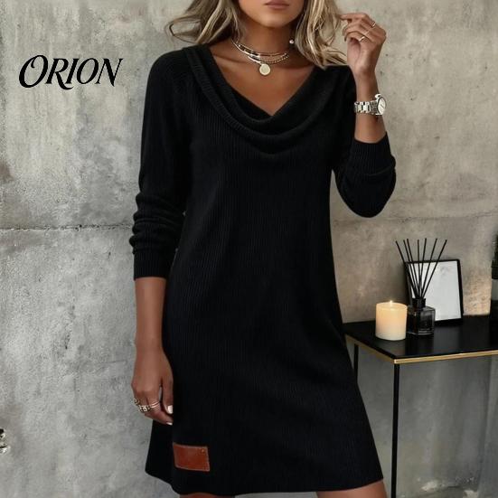 Comfortable Daily Dress Cowl Neck Knit for Women, Long Sleeve Ribbed Stylish Casual Women Mini Sweater Dress, Fall Spring Outfits Beach