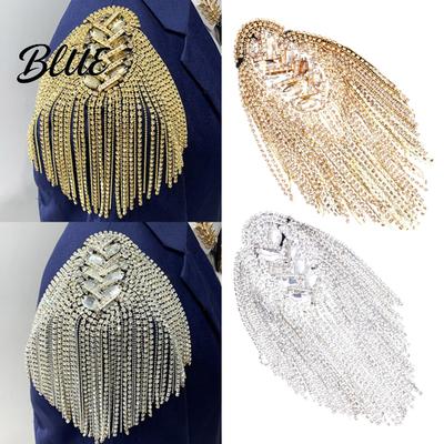 Fringe Shoulder Brooch 1/2Pcs Rhinestone Tassel Epaulet Men Women Uniforms