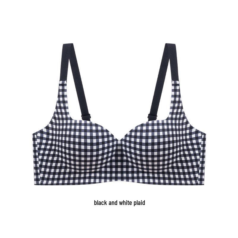 Red Push-Up Plaid Seamless Bra for Women: Lift & Enhance, No Underwire, Anti-Sagging, Ideal for Weddings