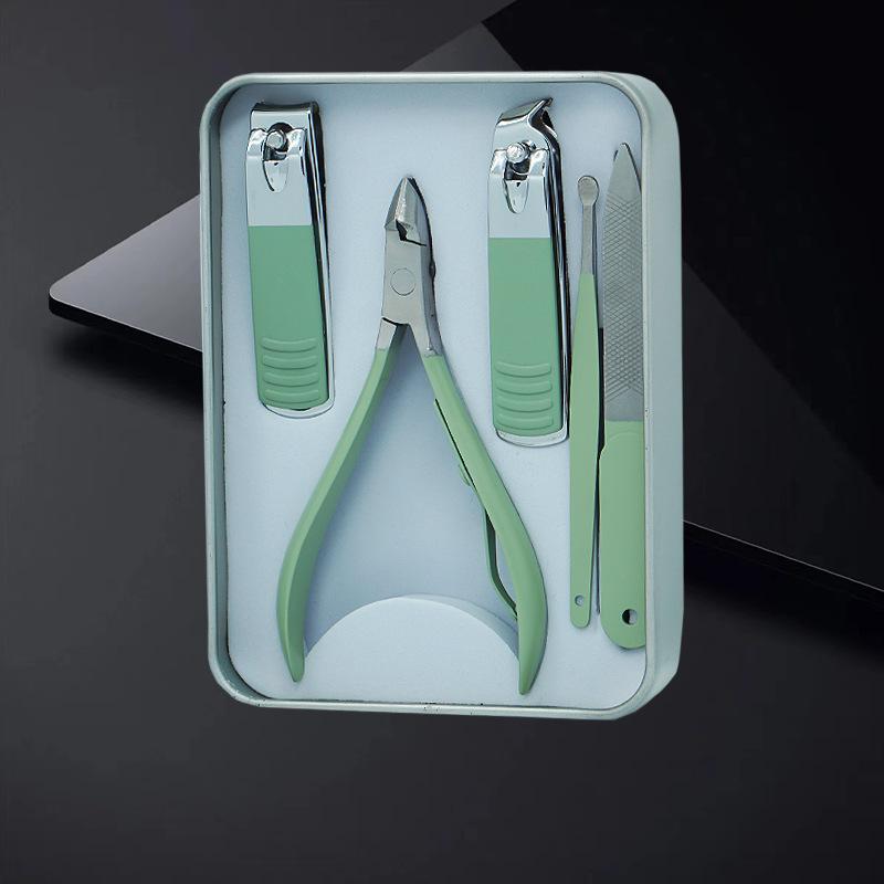 Nail Care Gift Set: Portable Tin Box with Clippers, Scissors, Tweezers, and Ear Spoon