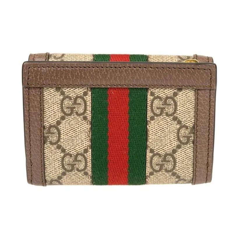 Gucci Ophidia Vintage Logo Pruhovaná Popruhovina Dvojitě Skládací Plátěná a Kožená Peněženka Unisex Párový Styl Ebenové Dřevo/Hnědá