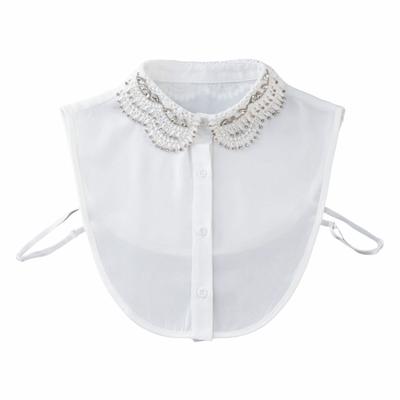 Rhinestones Shiny Fake Collar White Color Elegant Detachable Collar Handmade Beads Lace Design Blouse Collar Women Apparel