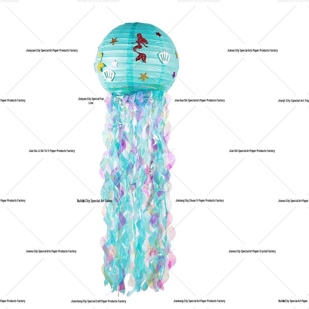 Creative Seven-Color Jellyfish Lanterns - DIY Mermaid Paper Lanterns for Kindergarten Birthday Party Decorations