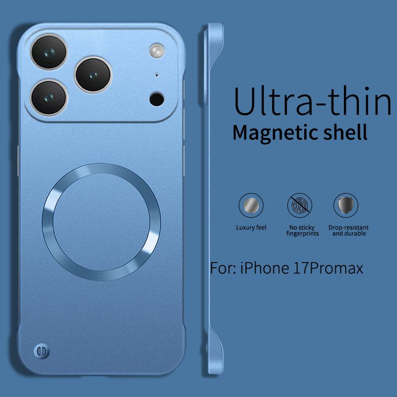 Trendy Slim Bezels Magnetic Phone Case for IPhone 17Air 16 15 14 Plus 13 12 Pro Max Metallic Paint Ultra Thin Hard Protect Cover