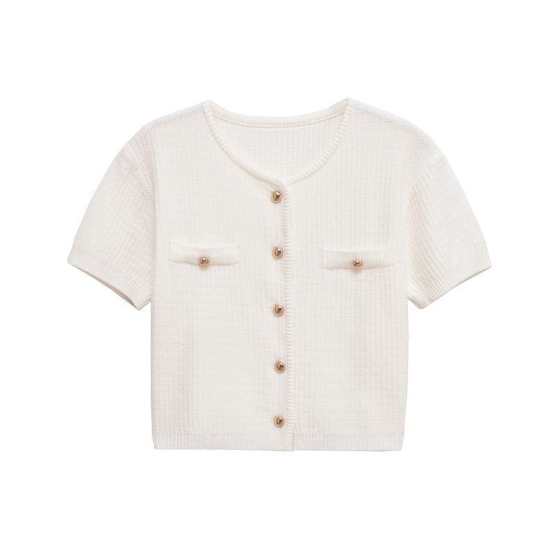 Kaslead New Women Clothes Western Style Fashion Simple and Versatile Single-Breasted Crisp Knit Cardigan
