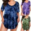 Women's Plus Size Summer Fashion V Tie Pocket Tie Dye Short Sleeved T Shirt