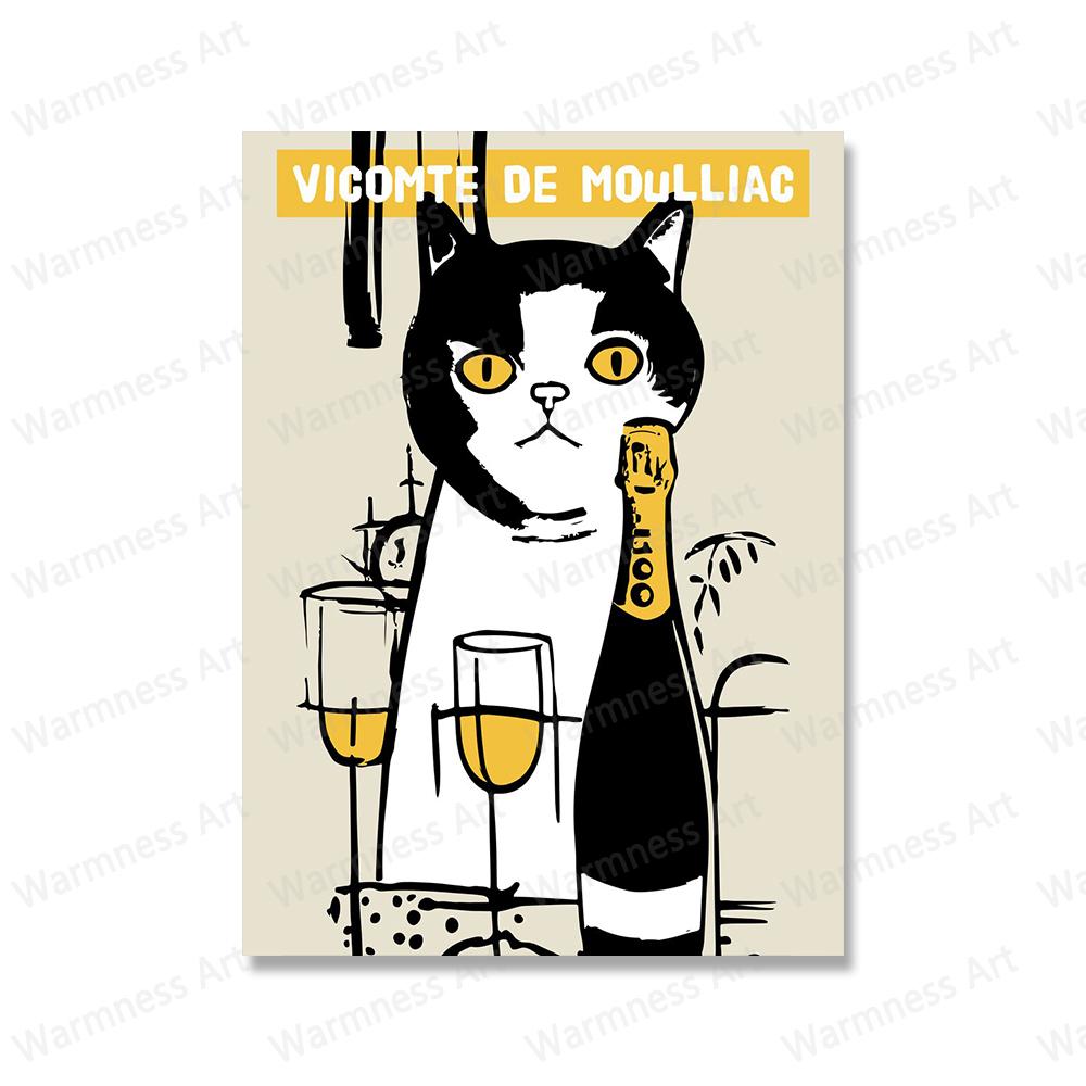 Funny Cats Drink Red Wine Poster Classic Advertising Alcohol Champagne Canvas Painting Prints for Living Room Home Decor Picture