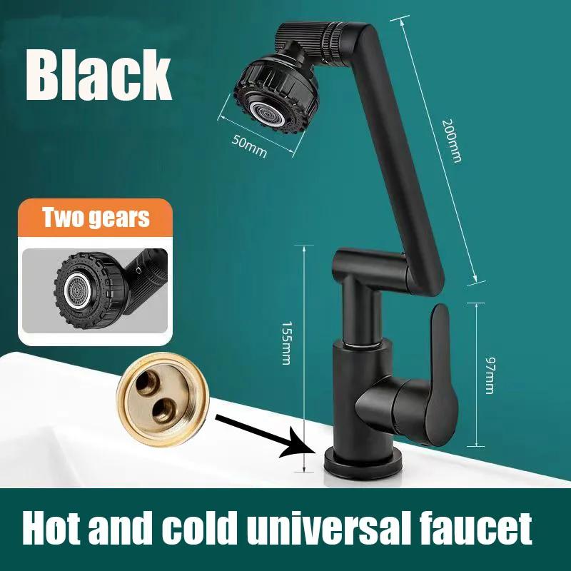 

Змішувач для раковини, що обертається на 1080°. Універсальний поворотний змішувач для раковини. Змішувачі з подовжувачем з насадкою-барботером аератора та рукою робота для кухонного змішувача для ванни. чорний