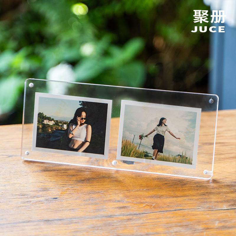 Magnetic Clear Acrylic Display Frame for Instax Polaroid Photos, Kpop Mini Desktop Stand Holder for 3 Inch Small Cards