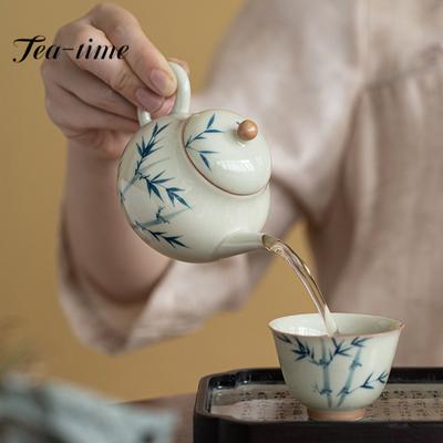 Juego de té de bambú pintado a mano Kit Estético Tetera y Juego de tazas 1 Tetera 2 Tazas Preparador de té Picnic Bolsas portátiles Accesorios Artesanía