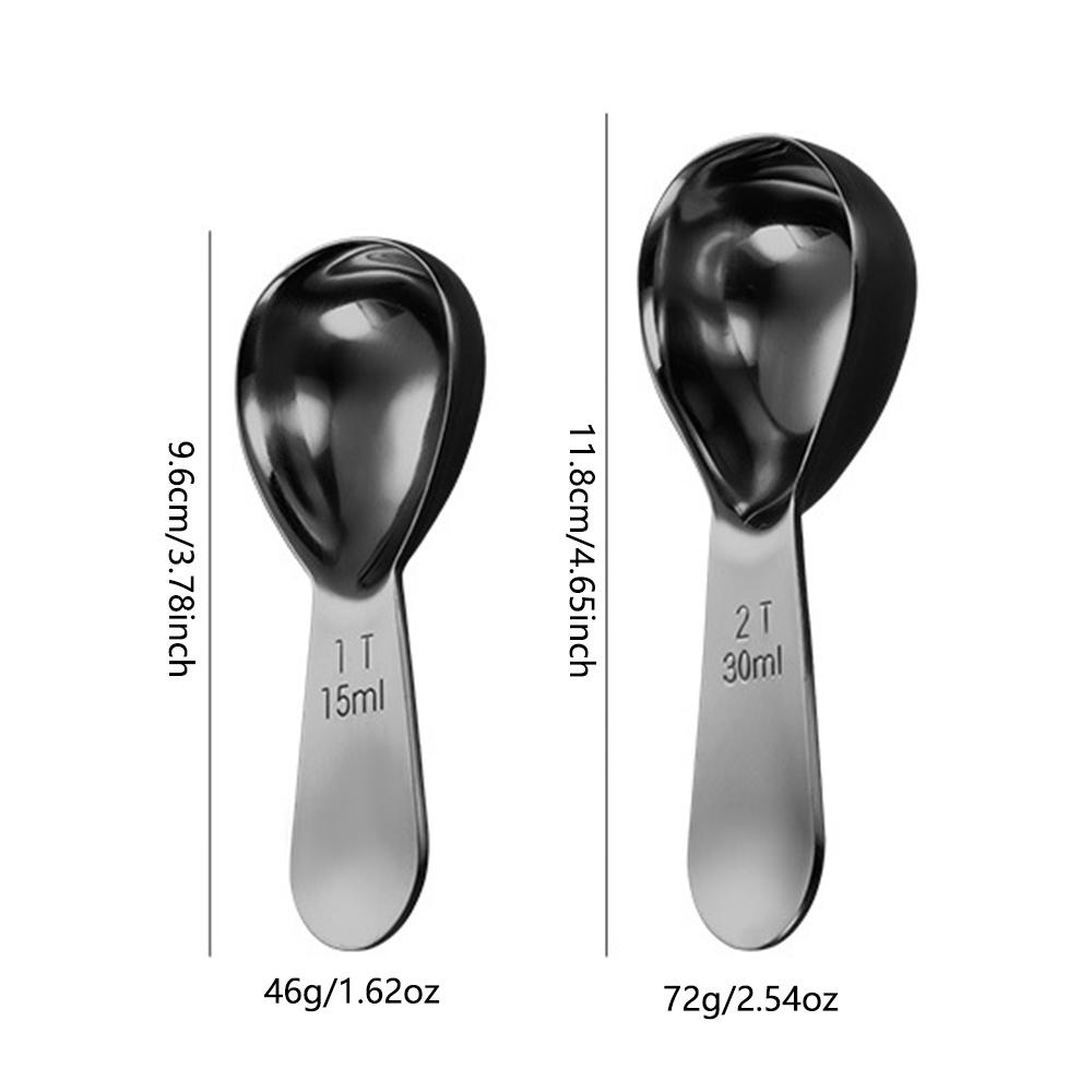 2Pcs Stainless Steel Coffee Bean Measuring Spoon Powder Scoop with Graduated Scale 30ml 15ml Baking Tools