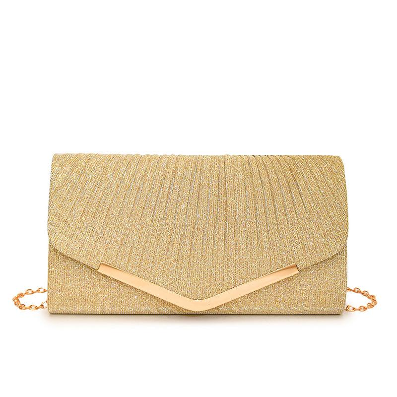 Gouden Klassieke Eenvoudige Vrouwen Bedel Portemonnee Tassen Glanzende Avondtas Banket Feest Handtas Metalen Ketting Crossbody Tas
