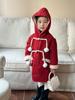2024 Winter Children Girl Coat New Years Red Hooded Shiny Plus Velvet Warm Kid Girls Overcoat Pearl Buttons Baby Girl Outerwear