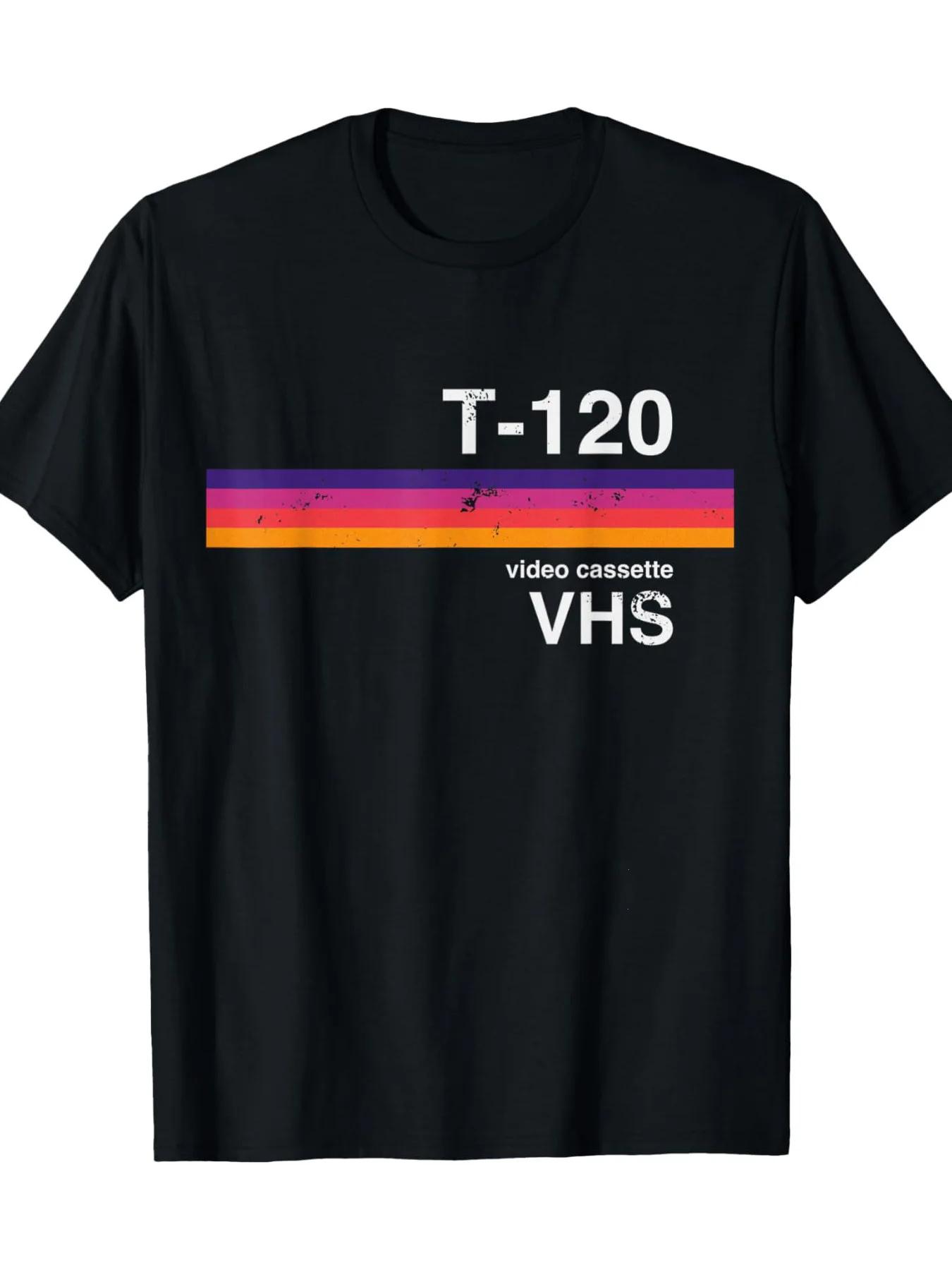 

Retro Video Tape Pattern T-shirt - Nostalgic Design From The 80s and 90s Casual Wear Retro Womens T-shirt 4XL