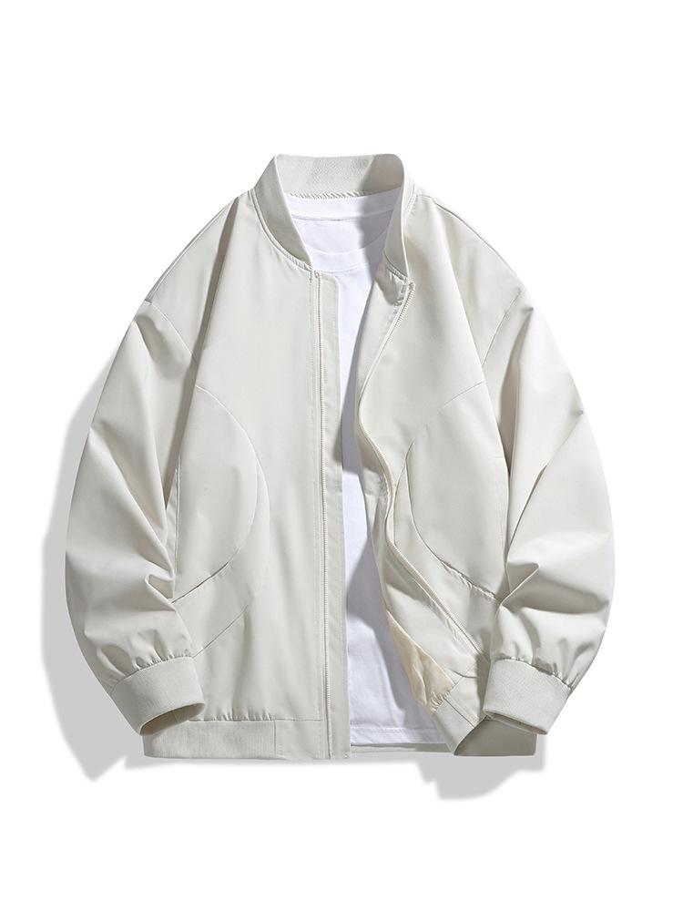Męska Kurtka Baseballowa Jednokolorowa Trendy Duży Rozmiar – Stylowy Luźny Bomber na Jesień