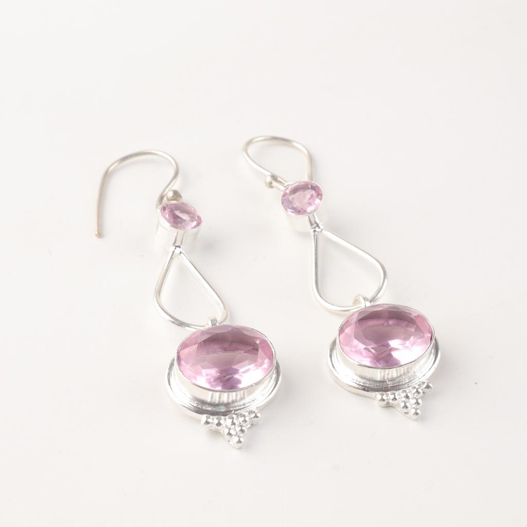 Piatră prețioasă Morganit Natural Argint Sterling 925 Cercei Handmade 2.50" Pentru Femei EE-132-1