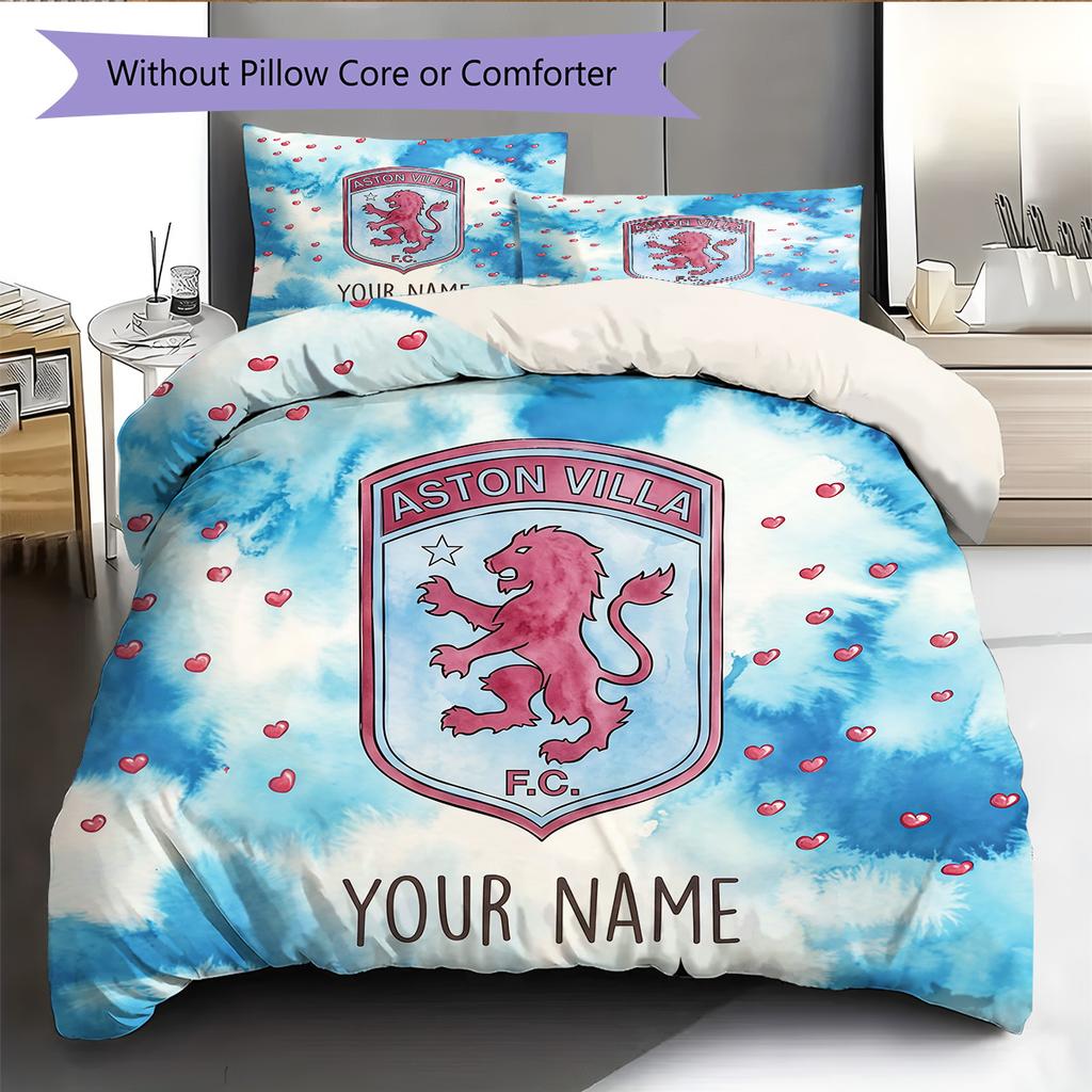 Custom Name Aston Villa2 Pattern Bedding Quilt Set  Home Decoration  Gift (1 * duvet cover + 2 * pillowcase  without core)