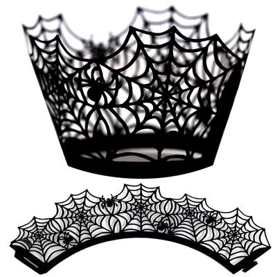 12τμχ Θήκες για Κέικ Halloween Θήκες για Κέικ Ιστός Αράχνης Θήκες για Cupcakes Διακοσμητικά Topper για Κέικ Είδη Πάρτι με Θέμα Halloween