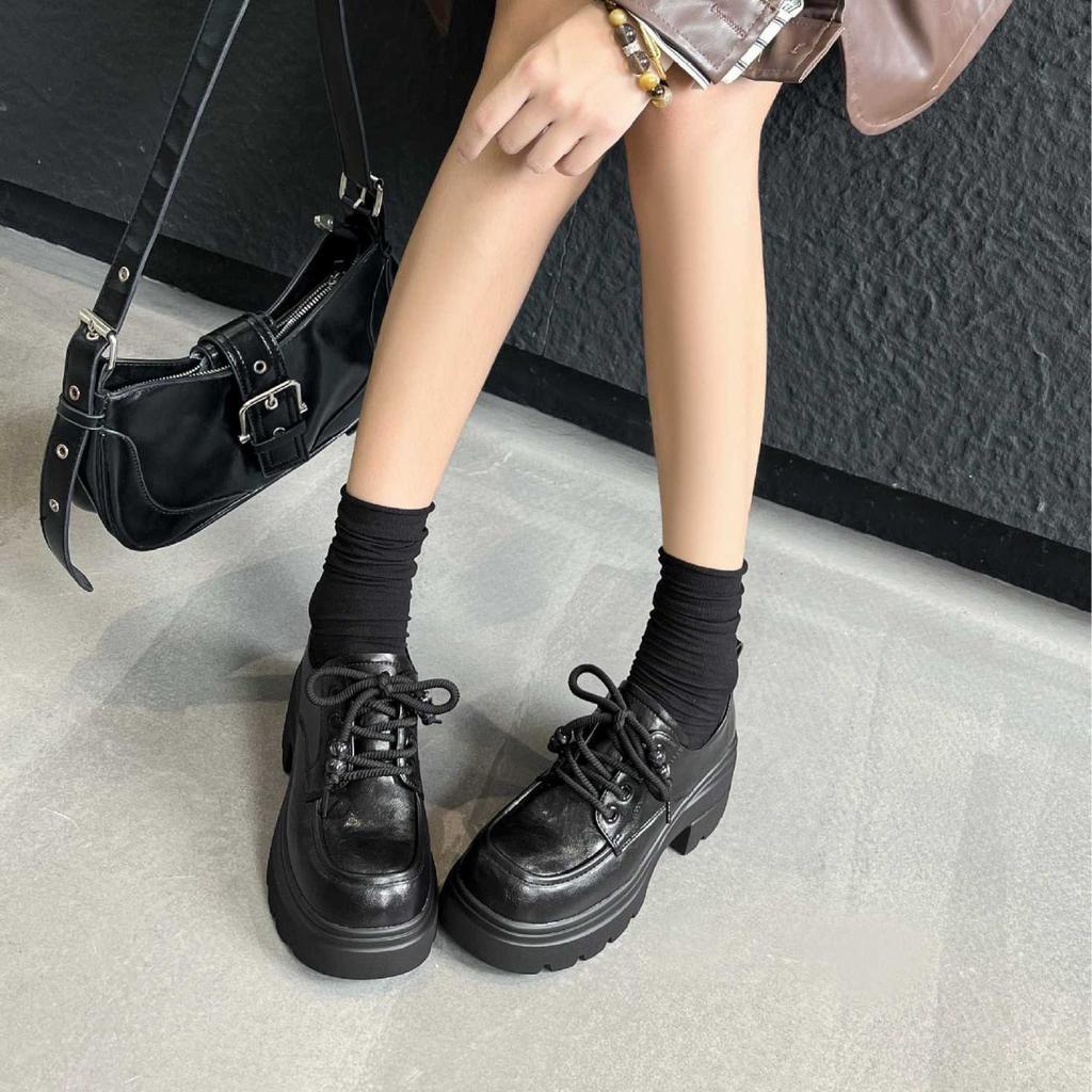 British style lace-up niche loafers single shoes women's 2025 new platform retro fashionable versatile commuter small leather shoes