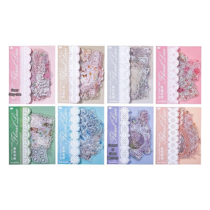 Beautiful Day PET Sticker Series: Floral Lace Journal Decorations, Set of 6