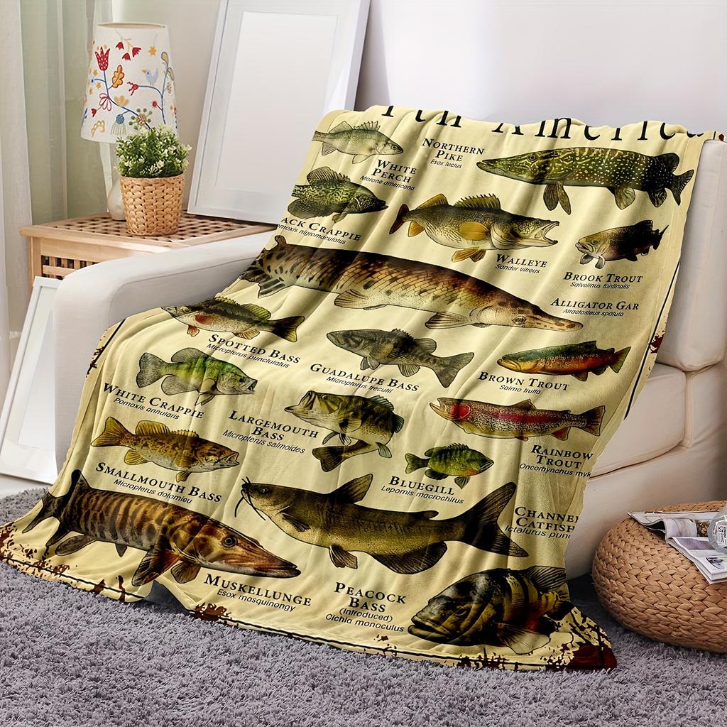 Flannel Sport Fish Print Throw Blanket Super Soft Cozy Nap Blanket for Bed sofa Office Travel Machine Washable Perfect Home Gift