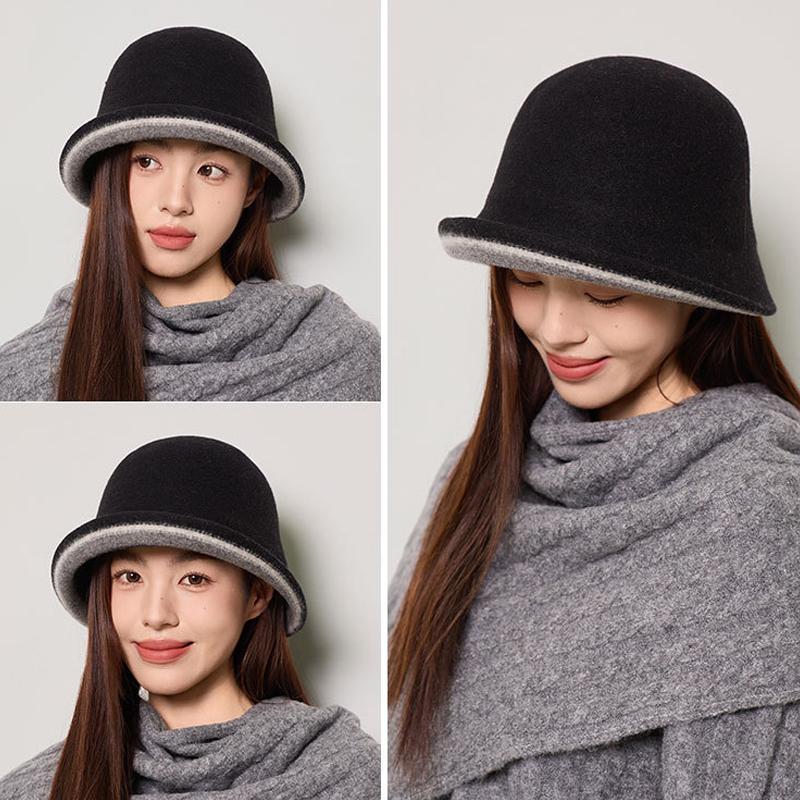 Wool Fisherman Hat Women's Winter Bucket Hat Contrast Color Basin Hat Bucket Hat