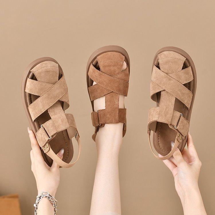 Baotou French gentle sandals women's summer wear 2025 new versatile soft sole try fairy style Roman shoes