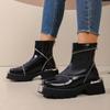 Booties Autumn and Winter New Round Toe Metal Buckle Anti-slip Wear-resistant Block Heel Fashion Boots