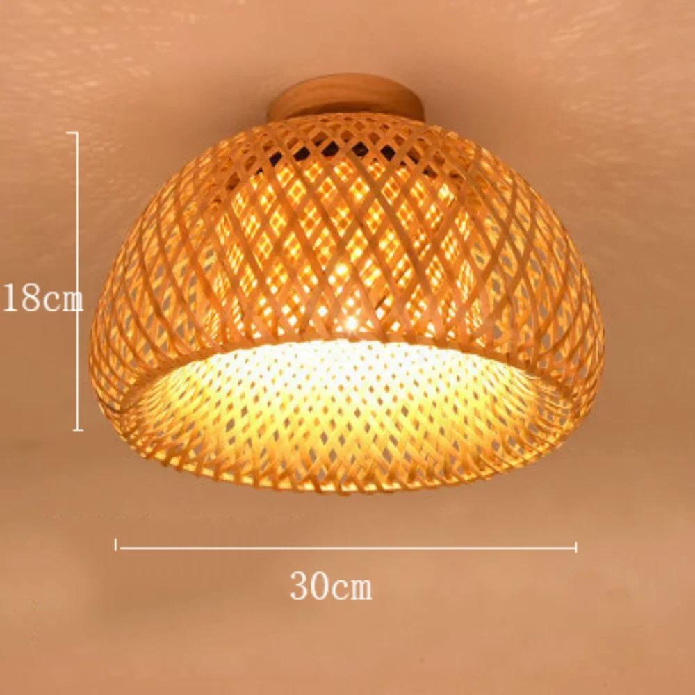 JOYINLED Handwoven Bamboo Ceiling Lamp, Natural Rattan Flush Mount Light Asian Rustic for Tea House Cafe Living Room Bedroom Lig