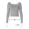 Summer Fashion Contrast T-shirt 2 Piece-Set Women's Off-Shoulder Long Sleeve Patchwork Cropped Top Female Commute Tee Top