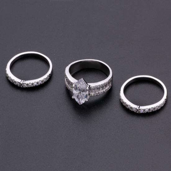 3Pcs Couple Rings Jewelry Geometric Rhinestone Electroplated Sparkling Rings for Wedding