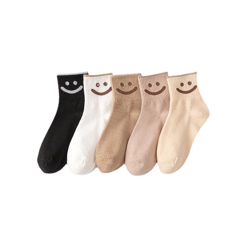 10 Pairs of Ladies Casual Cartoon Cute Smiling Face Cotton Mid Tube Socks