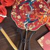 Ancient-Style Embroidered Round Wedding Fan with Happy Knot Design