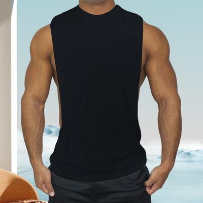 Herren Weste Einfarbig Ärmellos Hals Dünn Schnell Schweißaufnahme O Trocken Lose Tiefe Achselhöhle Fitness Training Joggen