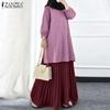 ZANZEA Women Long Sleeve Blouse and Pleated Skirts Casual Two Piece Suit Sets