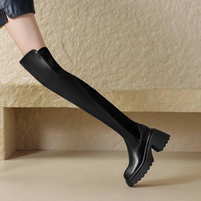 

Корейская версия новых ботфортов на высоком каблуке большого размера женские кожаные сапоги удобная боковая молния женские сапоги осень и зима квадратный каблук 39