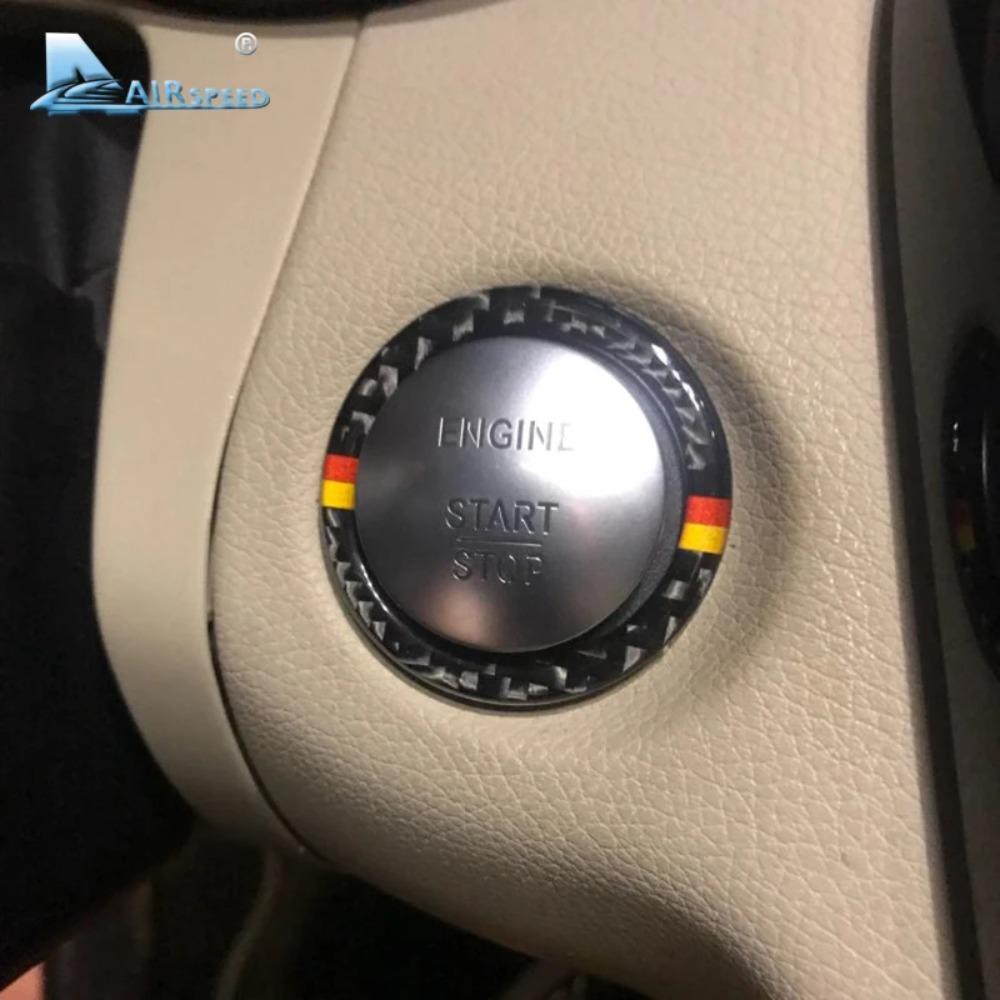 For Mercedes Benz C Class W205 C180 C200 E Class W212 GLC X253 Real Carbon Fiber Sticker Car Engine Start Ring Cover Accessories