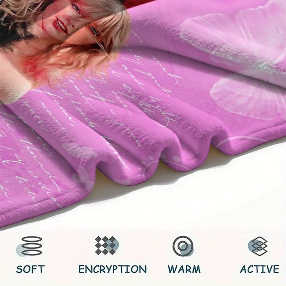 1PC Taylor Print Flannel Blanket, High Quality All Seasons, Home Decor, Warmth and Comfort, Perfect for Christmas Gifts